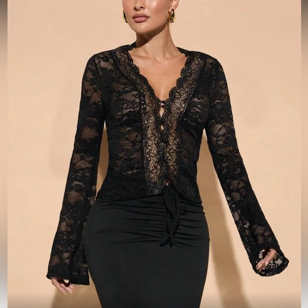 Elegant Black Lace Women Top